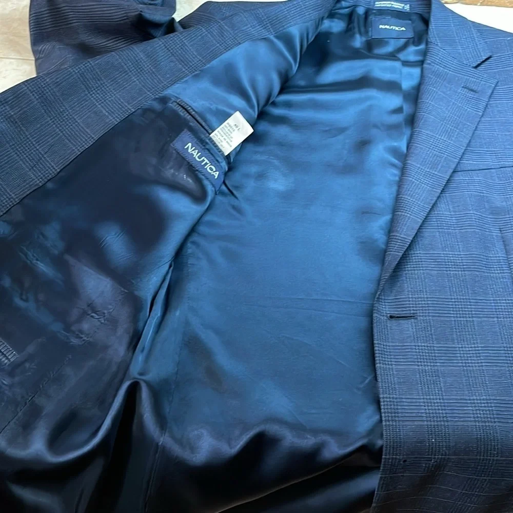 Nautica Sport Jacket Coat Size 40 L 100% Wool Blazer Plaid Long Sleeve Buttons
